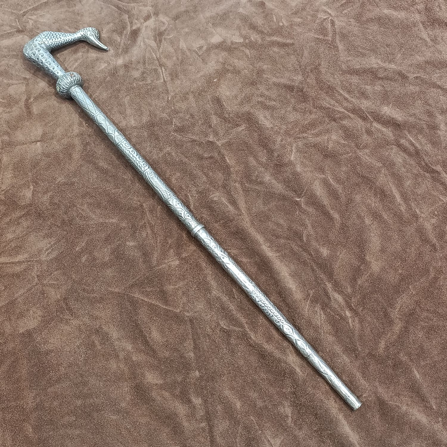 Vintage Islamic all-metal walking stick cane with duck handle