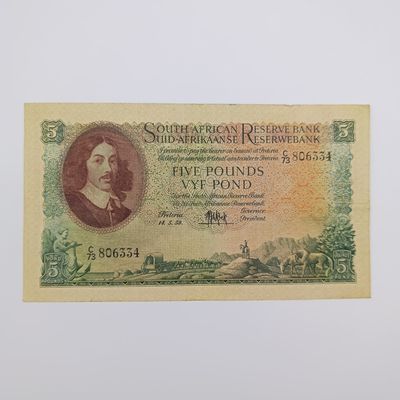 South Africa MH de Kock 1959 Five Pounds EF