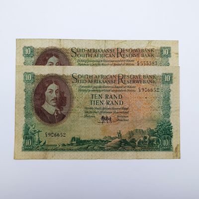 MH de Kock - only issue set of 1961 R10 notes - Afrikaans over English &amp; English over Afrikaans