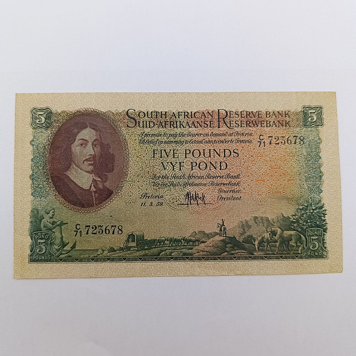 South Africa MH de Kock 1959 Five Pounds EF+