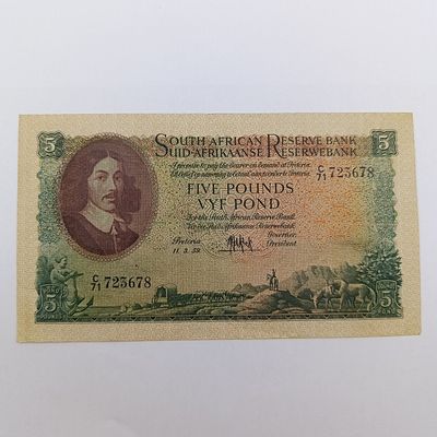 South Africa MH de Kock 1959 Five Pounds EF+