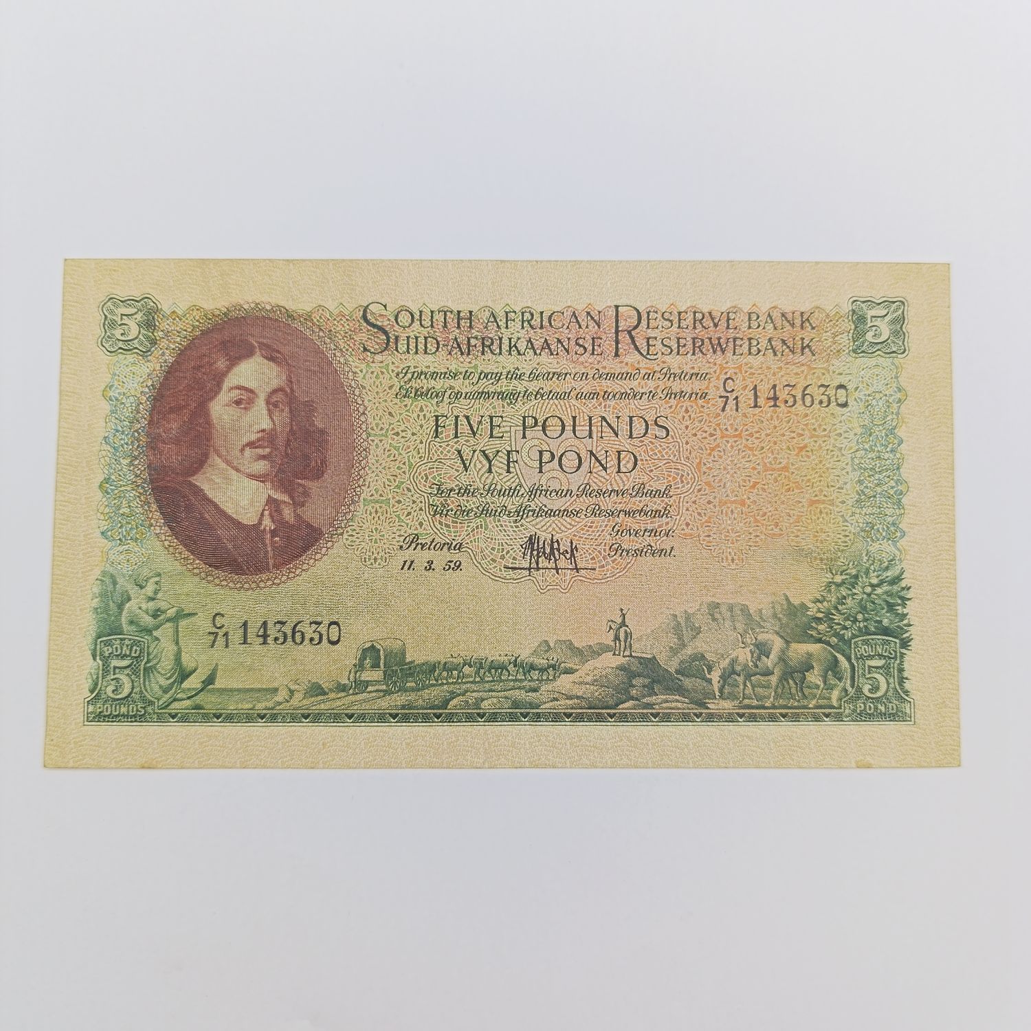 South Africa MH de Kock 1959 Five Pound a EF
