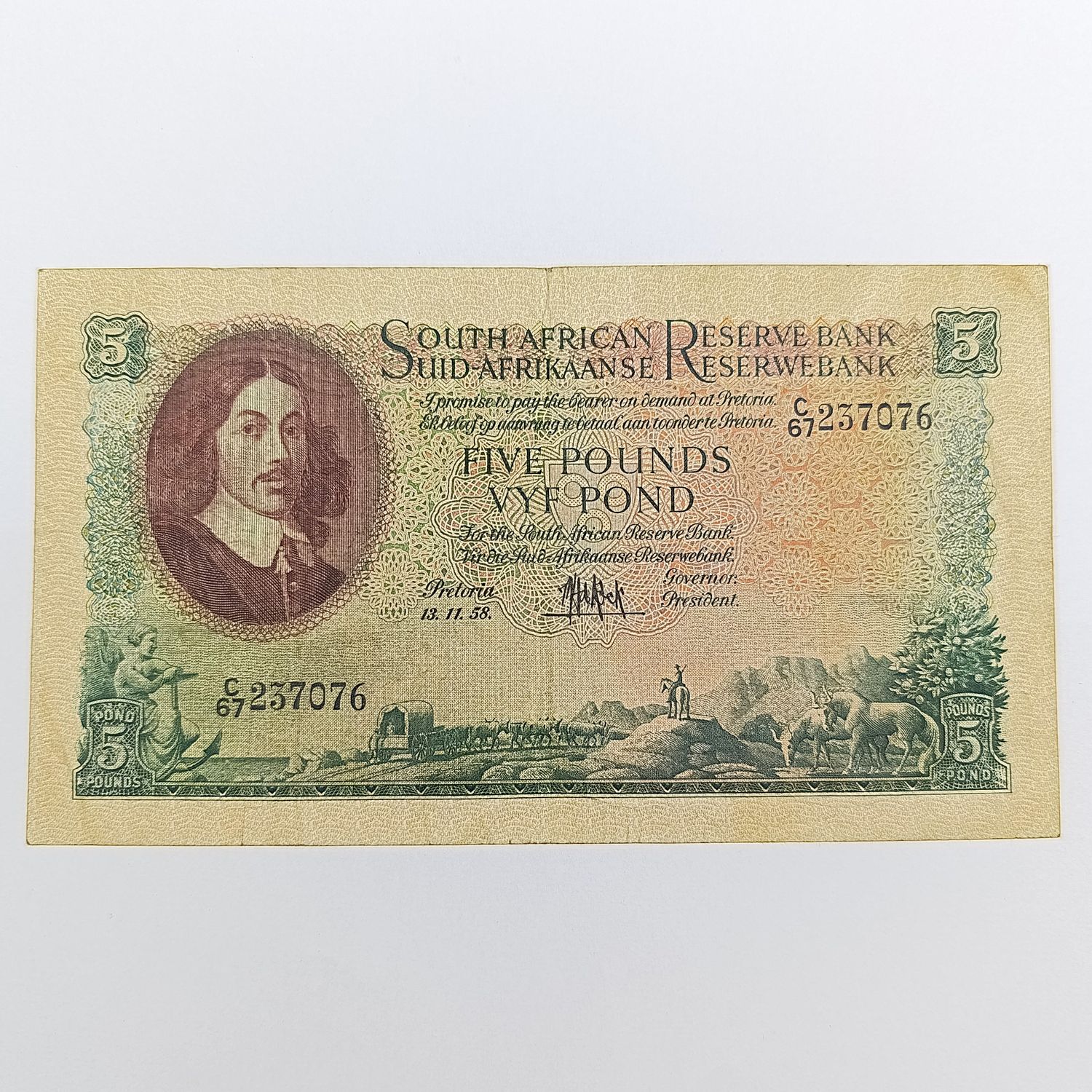 South Africa MH de Kock 1958 Five Pounds VF+
