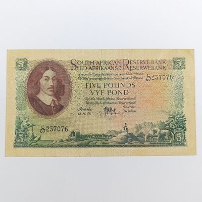 South Africa MH de Kock 1958 Five Pounds VF+