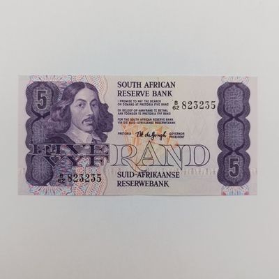 South Africa Lot of 3x R5 banknotes TW de Jongh, GPC de Kock &amp; Stals - never used, minor creasing
