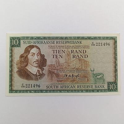 South Africa - pair of TW de Jongh 1st issue R10 banknotes with consecutive numbers