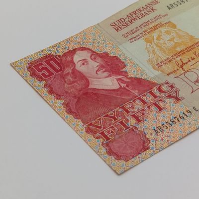 South Africa GPC de Kock R50 banknote 3rd issue - AU with paper clip rust mark