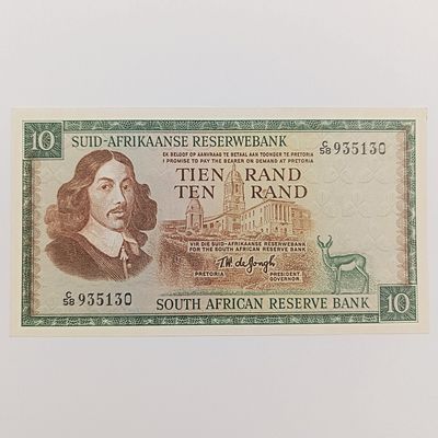 South Africa TW de Jongh First Issue Pair of R10 banknotes with consecutive numbers - uncirculated