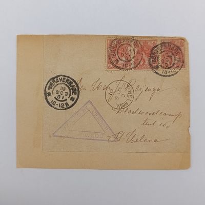 Boer War pair of fronts stuck back to back one side from Amsterdam, Holland 23 Nov 1900 to J Kat, POW, St Helena - with Double rim censor mark other side from Gravanhage, Netherlands to J Preijenga