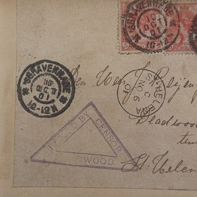 Boer War pair of fronts stuck back to back one side from Amsterdam, Holland 23 Nov 1900 to J Kat, POW, St Helena - with Double rim censor mark other side from Gravanhage, Netherlands to J Preijenga