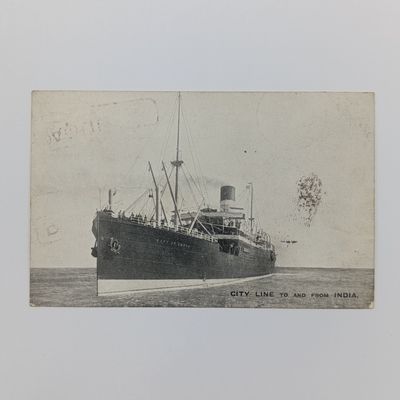Postcard from Port SAID Egypt 26/10/1909 to Durban South Africa Paquebot rubber stamp with picture of City Line India ship