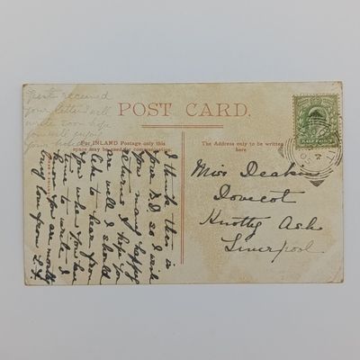 Postcard posted 4 Nov 1905 Woolprt, England to Liverpool - Squared circle cancellation