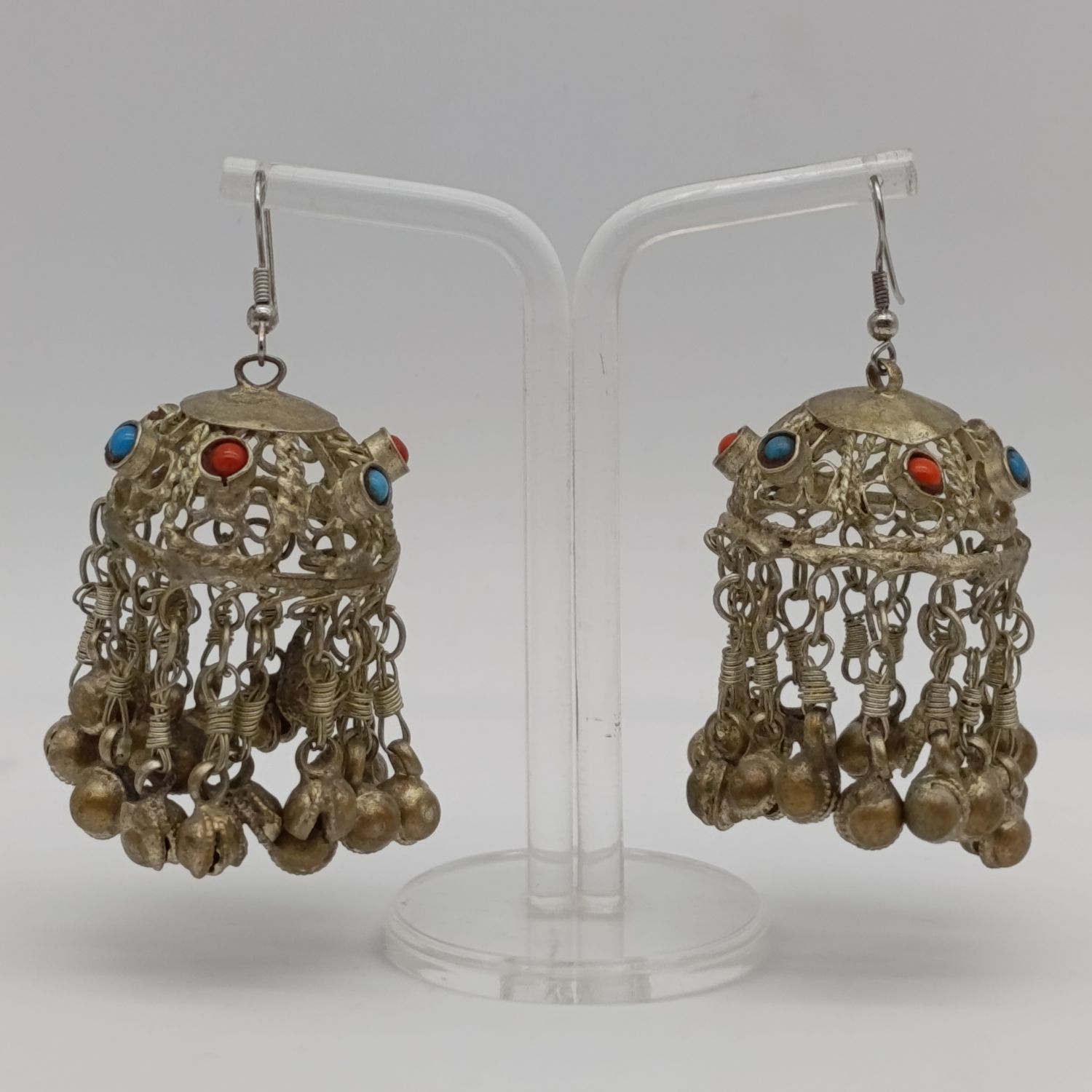 Judaica Moroccan antique silver earrings - weight 51g - with small bells