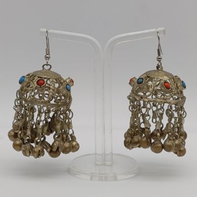 Judaica Moroccan antique silver earrings - weight 51g - with small bells