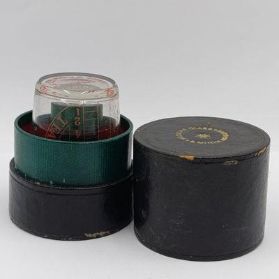 Antique Medicine glass and minimum measurement in original case