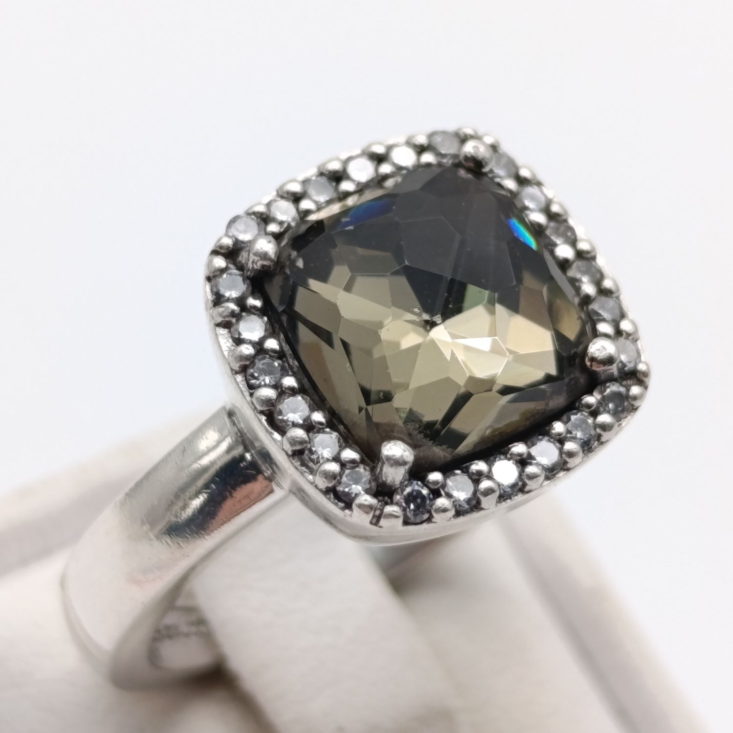 Ti Santo Sterling silver designer ring with Smokey quartz - weighs 6.7g - size O 1/2