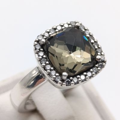 Ti Santo Sterling silver designer ring with Smokey quartz - weighs 6.7g - size O 1/2