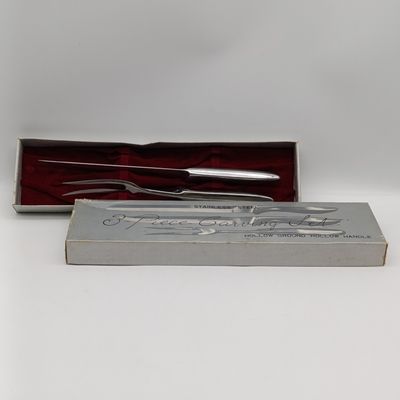 Vintage Stainless Steel hollow handle carving set - fork and knife  in box