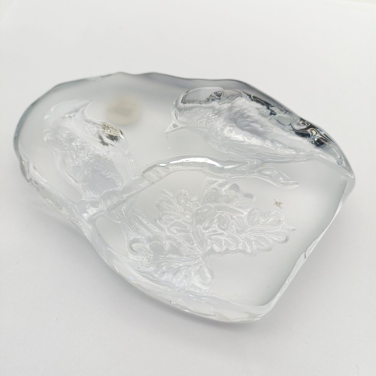 Vintage French crystal glass paperweight with birds