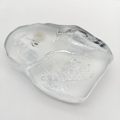 Vintage French crystal glass paperweight with birds
