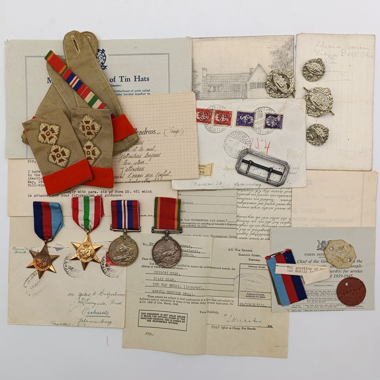 WW2 medal set with extras issued to 226165 lt UH Kretzschmar - war medal and 1939/45 star unnamed - including ranks and documents
