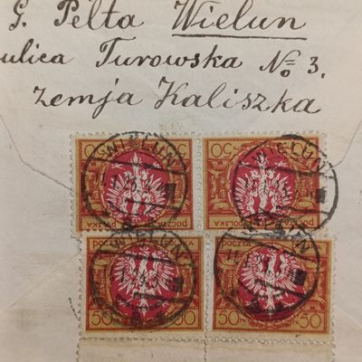 Cover from Wielun, Poland to Lady Grey, South Africa posted 11 Jan 1925 - 4 Poland stamps
