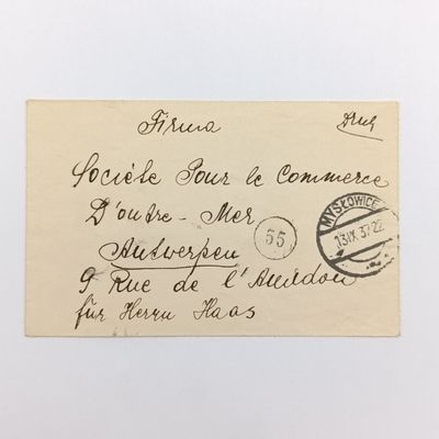 Letter in French from Poland (Myslowice) to Belgium (Antwerp) - posted 13 Sept 1922 - polish stamp on back