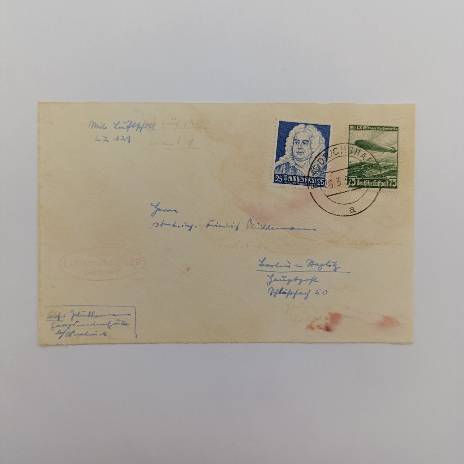 Airship Zeppelin mail 26/3/1936 Friedrichshafe to Flughaven 50, Berlin