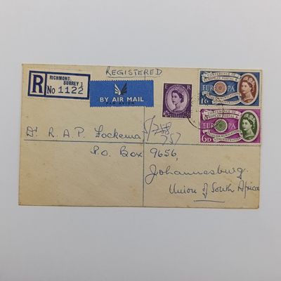 British First Day Cover with high catalogne value - Registered airmail - Survey to Johannesburg 1960