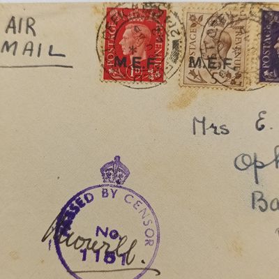 Censored letter with 5x  MEF overprinted stamps - Field Post Office 2`14 - 20 April 1942 - posted to Rosebank, Cape Town