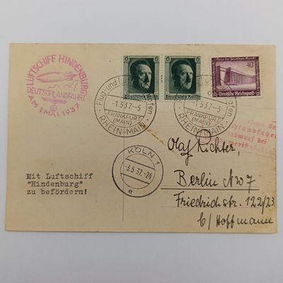 Cover flown on the airship Hindenburg that was part of the last mail drop in Cologne before the U.S.