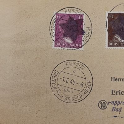 Pappritz Dresden cover Hitler's face covered with Star of David 1/6/45 very high Catalogue value