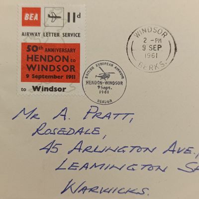 British European Airways South Anniversary 1961 helicopter flown letter Hendon to Windsor