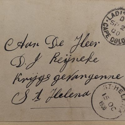 Boer War P.O.W fronts stuck back to back one side from Ladismith, Cape 20 Sept 1900 to DJ Reijnehe
