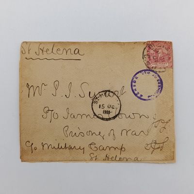 Boer War POW fronts stuck back to back one side from North, CGH 25 Jan 1901 to CJ Holtzhuizen, POW, St Helena Double rim censor &amp; received St Helena 19 Feb 1901 other side Cape of Good Hope 12 Sept 19