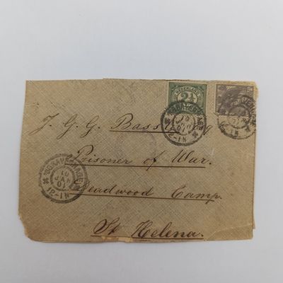 Boer War POW letter fronts stuck back to back one side from Gravenhage, Netherlands posted 10 Jan 1901 to JGG Bassle, POW, Deadwood Camp, St Helena other side posted Rue Monge France, France