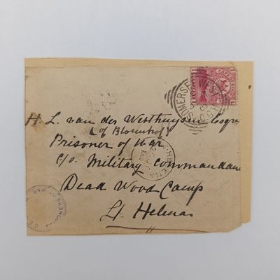 Boer War POW fronts stuck back to back one side posted Durbanville, 21 Jan 1901 - double rim censor mark to Hans du Preez Tent 177 Deadwood Camp, St Helena - Received 2 Feb 1901 other side posted