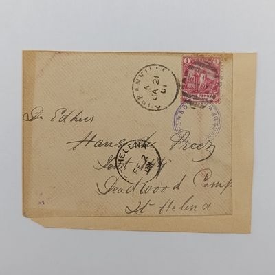Boer War POW fronts stuck back to back one side posted Durbanville, 21 Jan 1901 - double rim censor mark to Hans du Preez Tent 177 Deadwood Camp, St Helena - Received 2 Feb 1901 other side posted