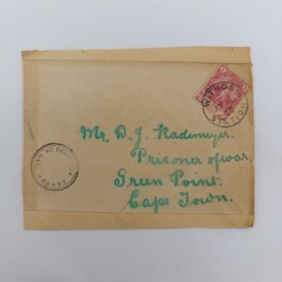Boer War fronts stuck back to back - One side posted Worcester 25 April 1900 South Africa to Mr. J.C Ecksteen POW, Deadwood Camp, St Helena - See description