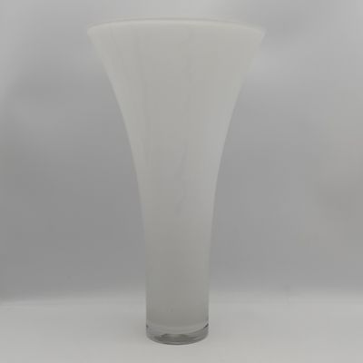 Vintage Italian white fluted glass flower vase - Height 44.5cm