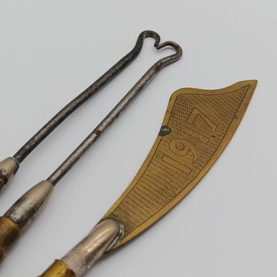 WW1 British YSER trench art letter opener and boot lace Pullers