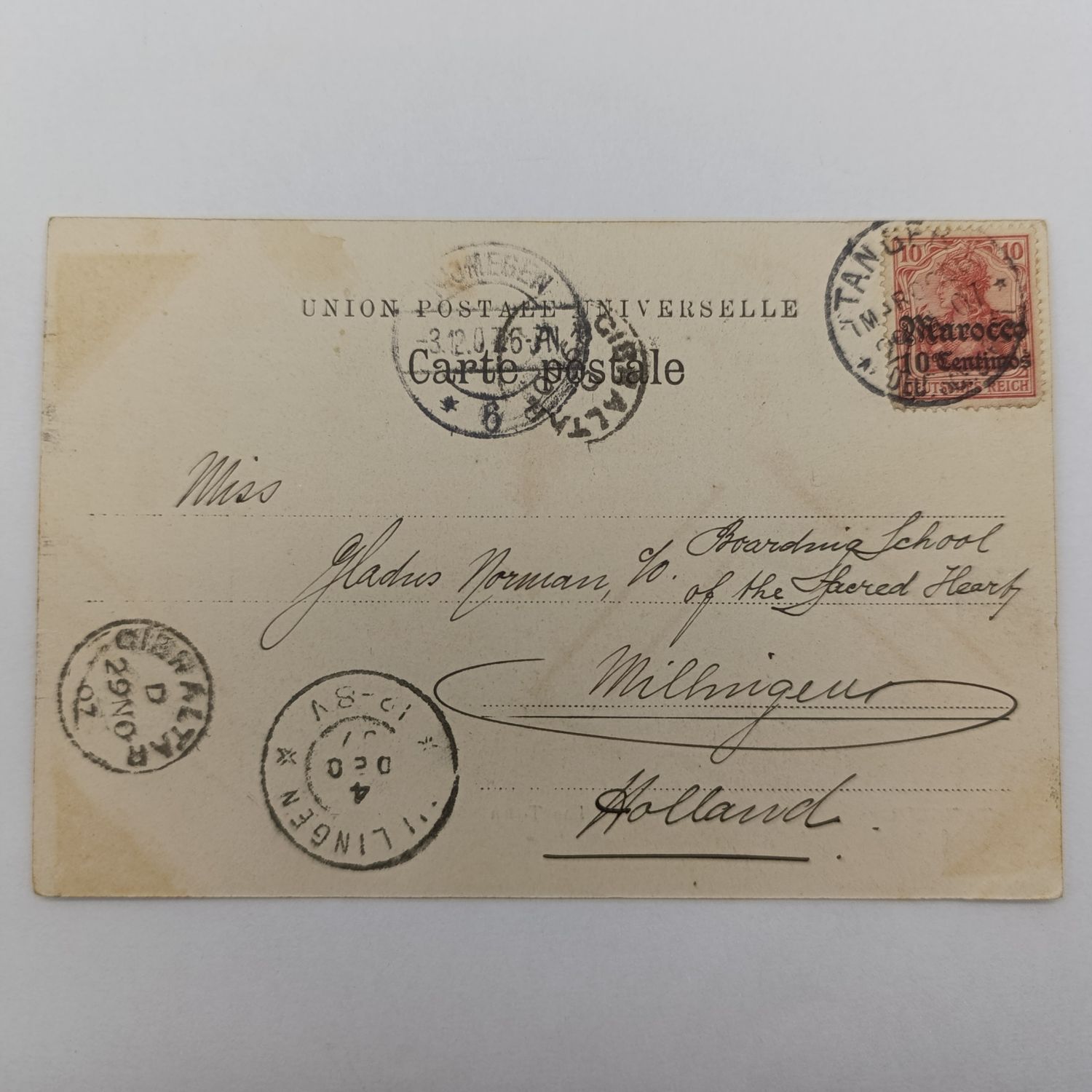 ​Postcard from Tangiers Morocco to Millingen, Holland via Gibraltar 1907 Nov 11th Beautifull picture of Tangier