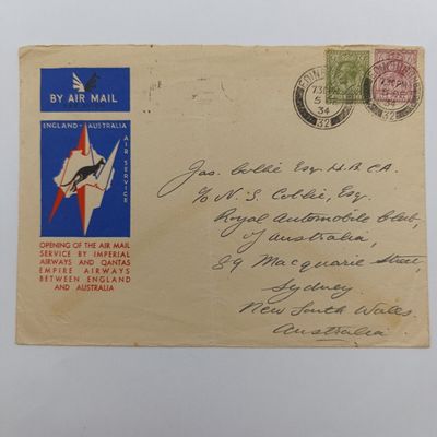​1934 Flown airmail Edinburg Scotland to Sydney Australia Imperial Qantas envelope