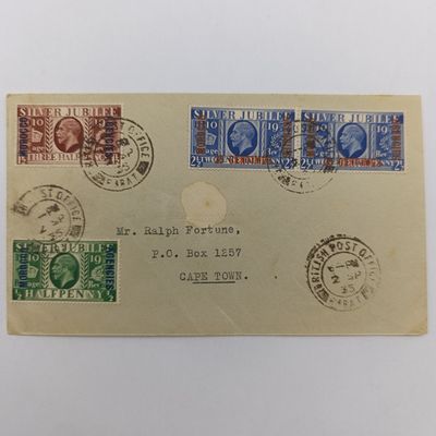 ​Letter posted 2 Sept 1935 with 4x Georges silver jubilee stamps over stamped Morocco Agencies - cancelled British Post Office FARAT