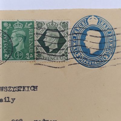 1947 airmail letter from Polish Camp Penn Wood in Amersham to Buffalo USA on uprated prepaid envelope