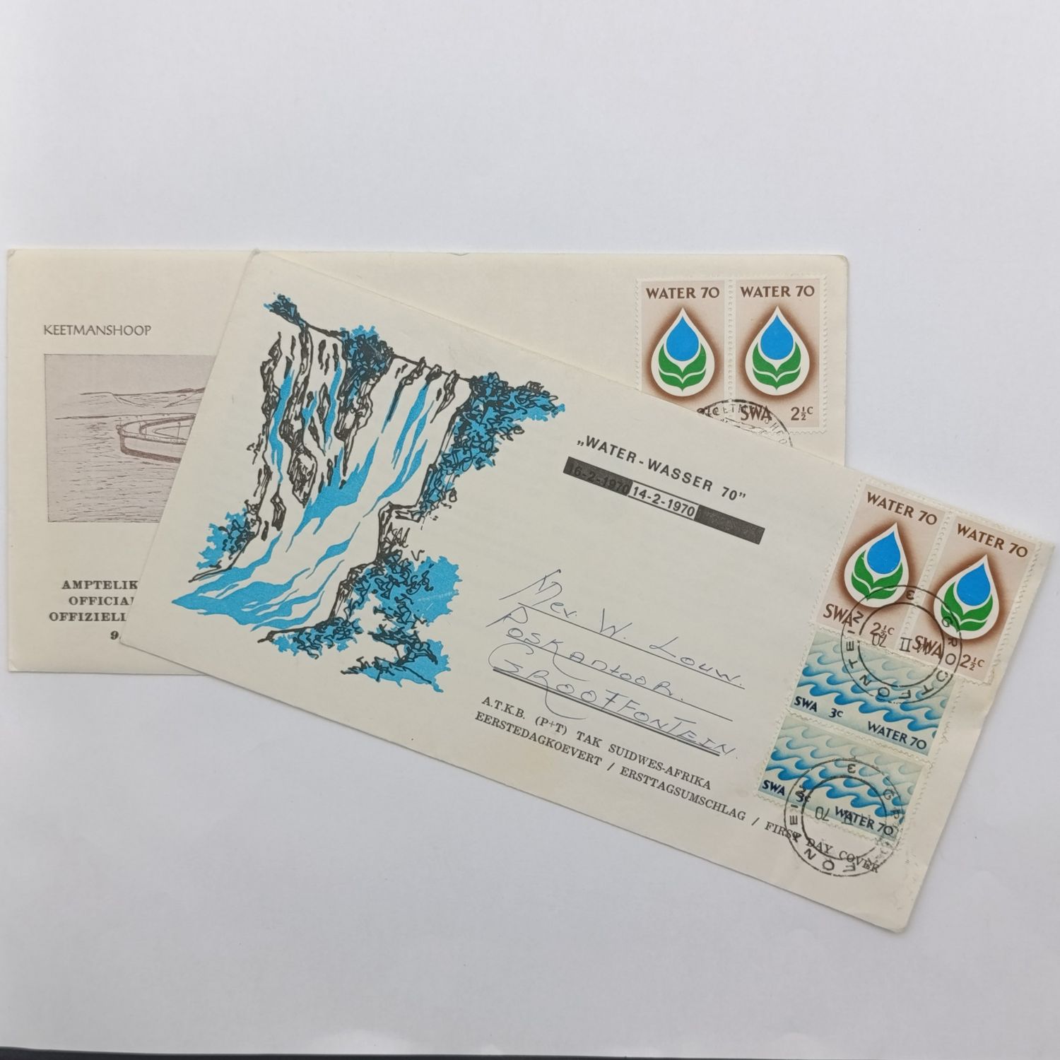 SWA Water 1970 campaign FDC with 2 of each of stamps n SACC 236 and 237 - plus opening of Naute dam cover 1972 with 2 x SACC 236 covers