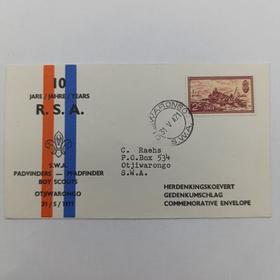 SWA Otjiwarongo First Day Cover - Boy scouts SWA 1971 plus 10 year RSA republic envelope