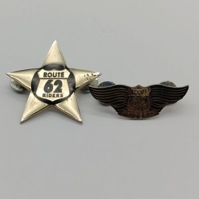 Pair of Route 62 Riders motorcycle badges