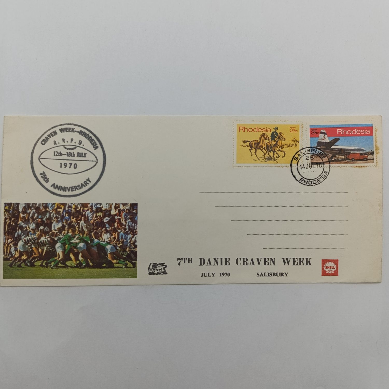 Rugby Rhodesia 1970 Craven week postal cover - rarely seen