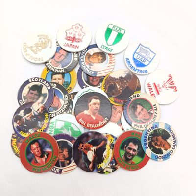 Lot of 29 Arlenco Slama&#39;s of 1995 Rugby world cup - including plastic disc slama&#39;s